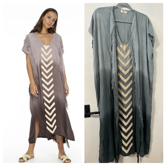 Skemo handmade Bahama Long Kaftan  - light green Dip Dye w/ Arrow Applique - Picture 1 of 9